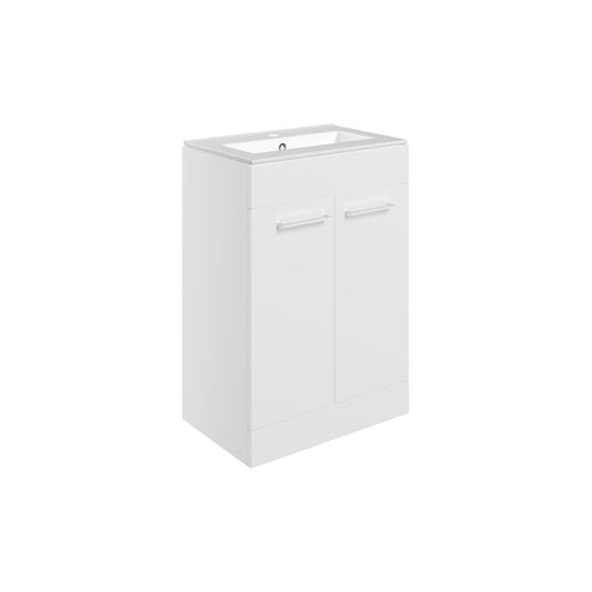 Zenari 610mm Floor Standing 2 Door Basin Unit & 1 Tap Hole Thin Edge Basin - White Gloss