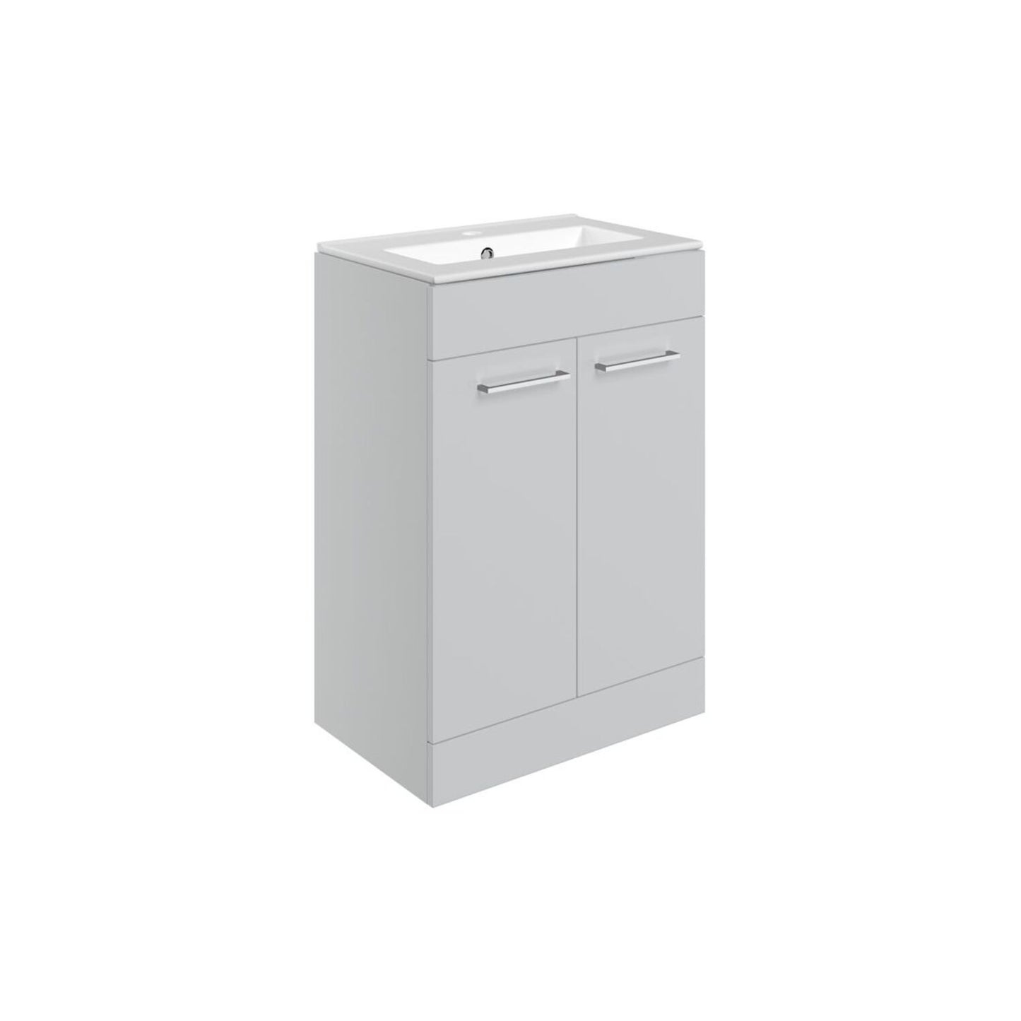 Zenari 610mm Floor Standing 2 Door Basin Unit & 1 Tap Hole Thin Edge Basin - Grey Gloss