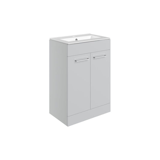 Zenari 610mm Floor Standing 2 Door Basin Unit & 1 Tap Hole Thin Edge Basin - Grey Gloss