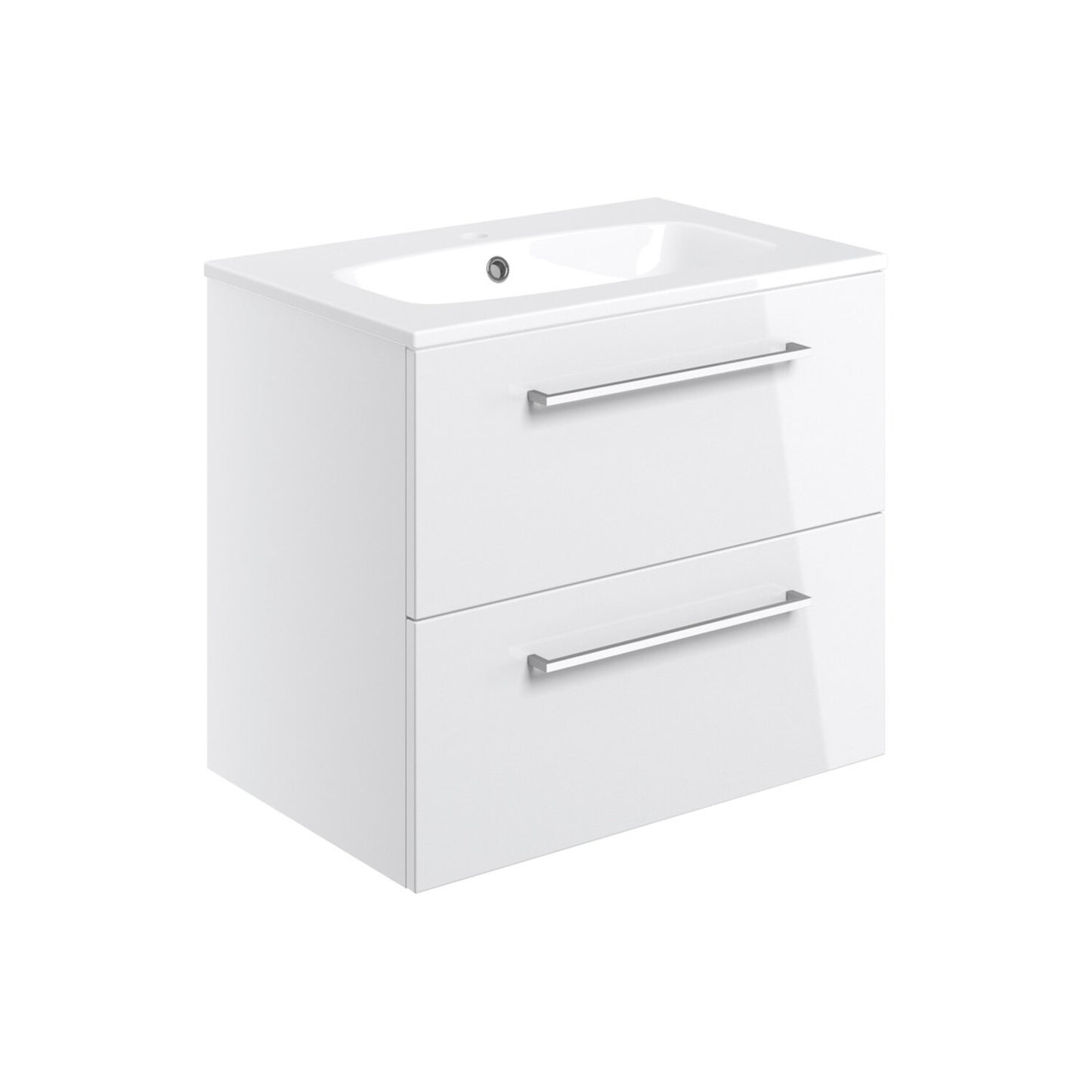 Zenari 610mm Wall Hung 2 Drawer Basin Unit & 1 Tap Hole Thin Edge Basin - White Gloss