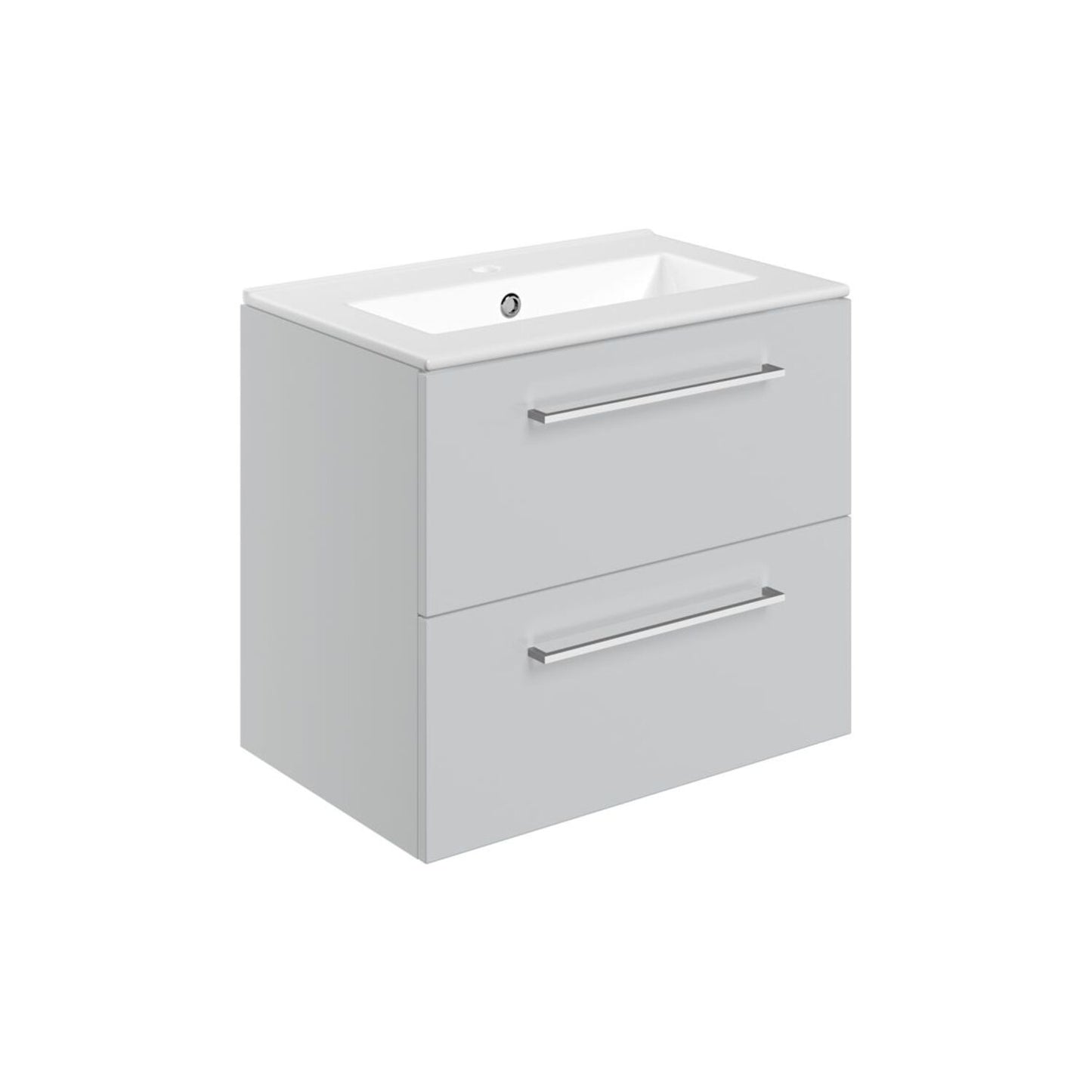 Zenari 610mm Wall Hung 2 Drawer Basin Unit & 1 Tap Hole Thin Edge Basin - Grey Gloss