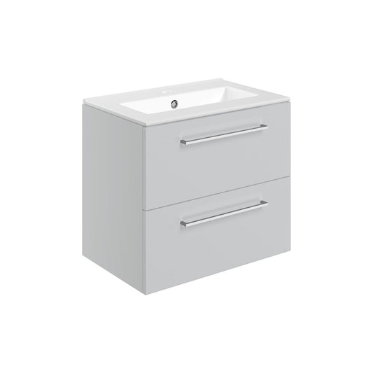 Zenari 610mm Wall Hung 2 Drawer Basin Unit & 1 Tap Hole Thin Edge Basin - Grey Gloss