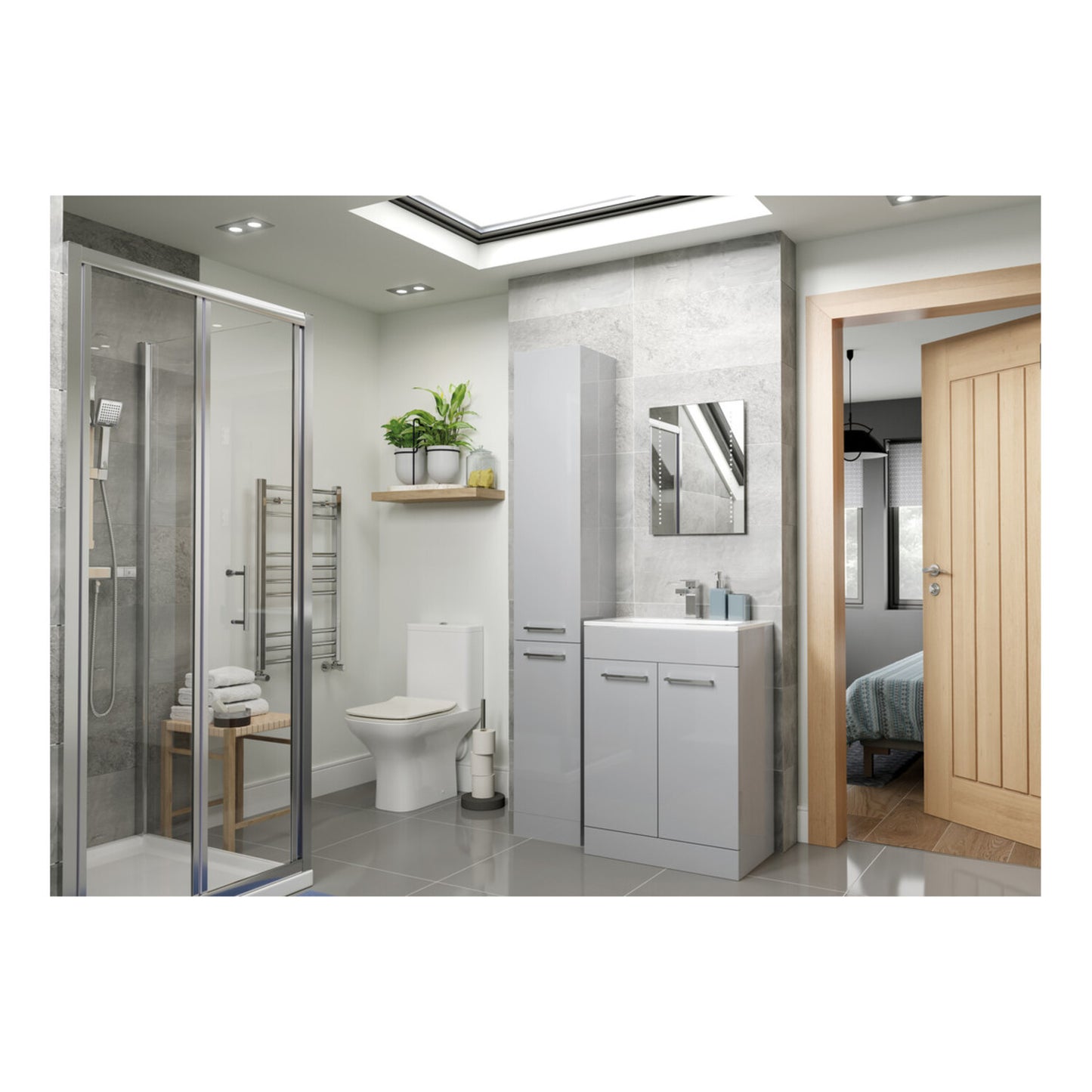 Zenari 610mm Wall Hung 2 Drawer Basin Unit & 1 Tap Hole Thin Edge Basin - Grey Gloss