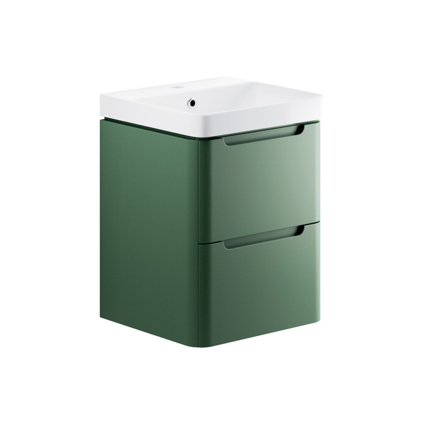 Nuvoro 500mm 2 Drawer Wall Hung Cloakroom Basin Unit - Matt Sage Green