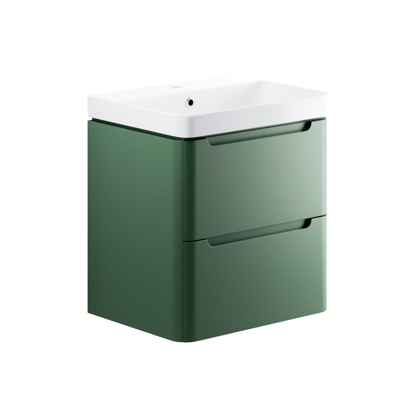 Nuvoro 605mm 2 Drawer Wall Hung Basin Unit - Matt Sage Green