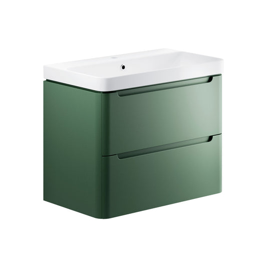Nuvoro 805mm 2 Drawer Wall Hung Basin Unit - Matt Sage Green