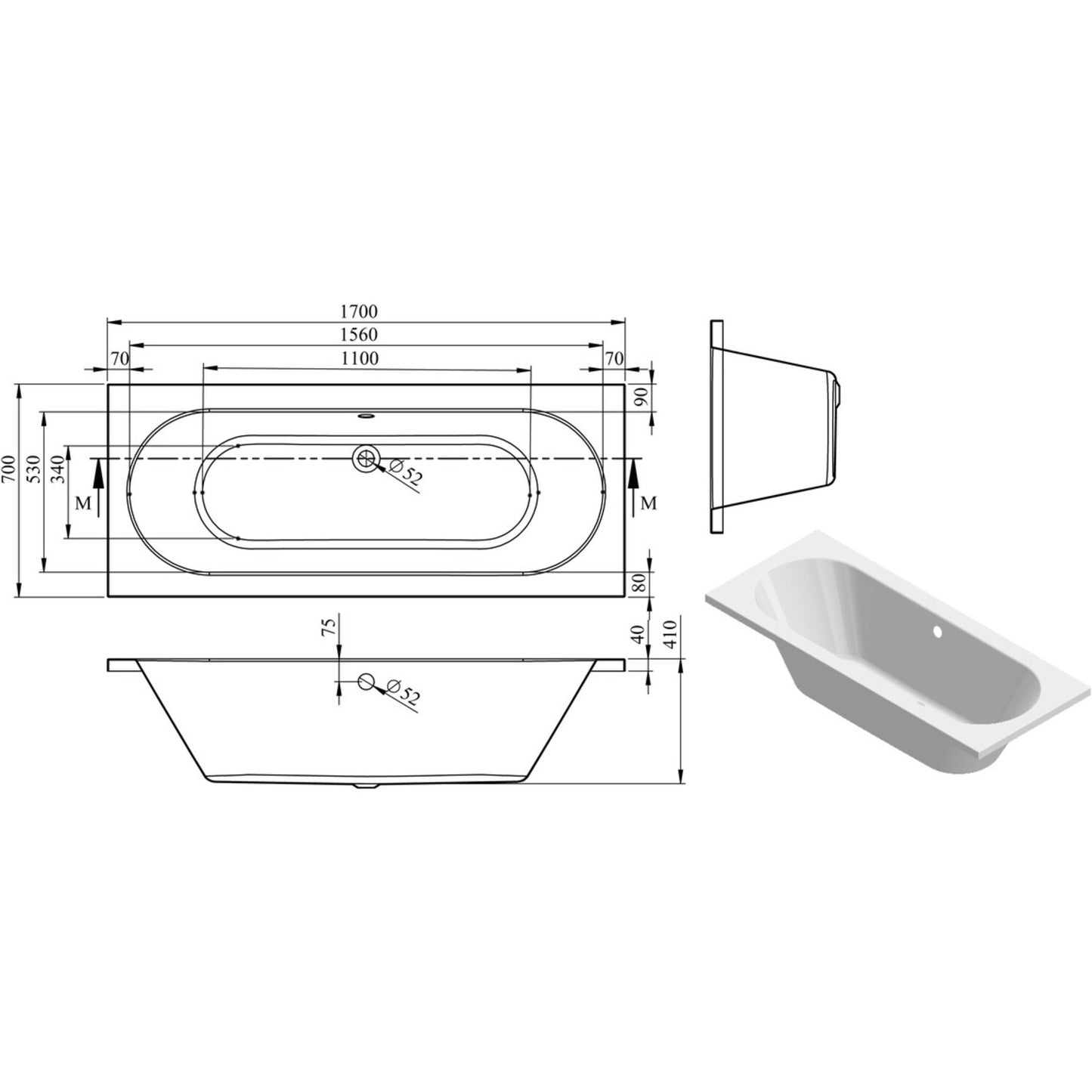 Thalina Round Double End Supercast 0 Tap Hole Bath W/Legs