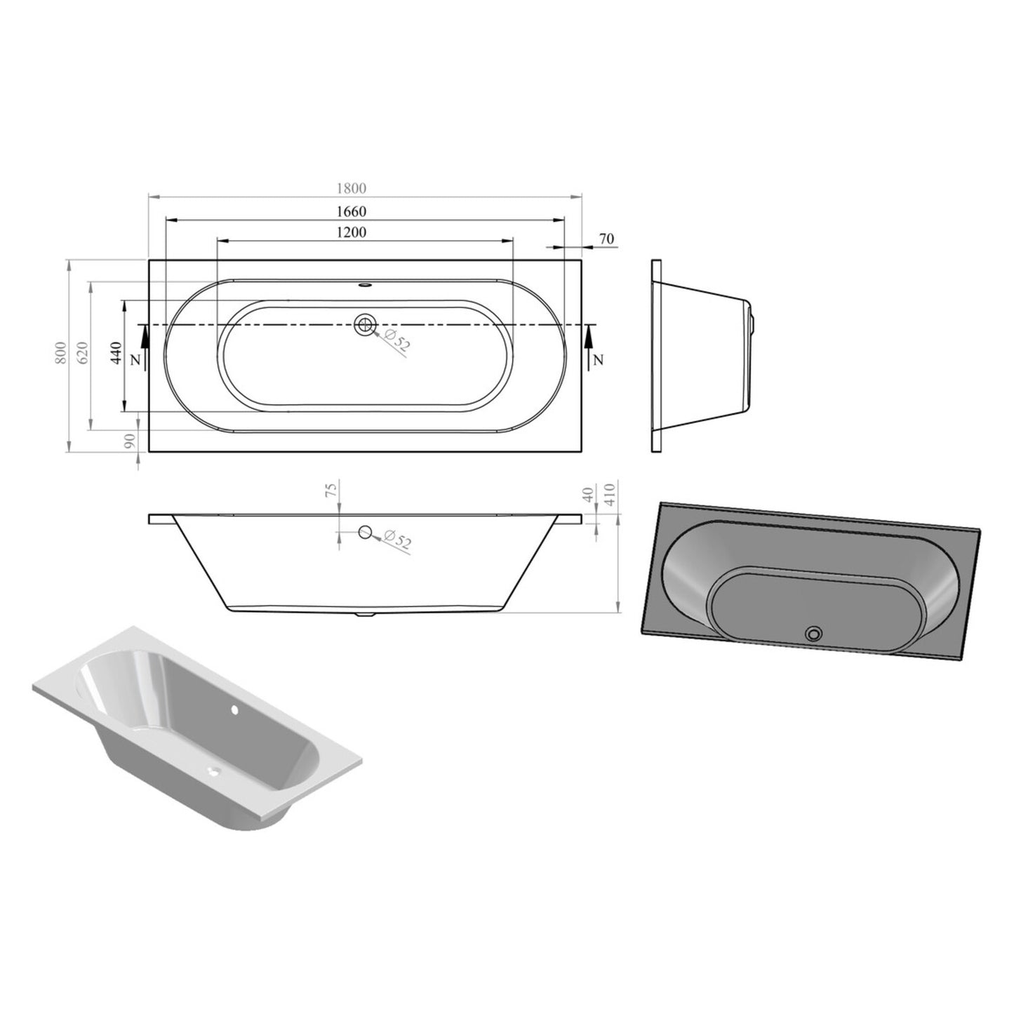 Thalina Round Double End Supercast 0 Tap Hole Bath W/Legs