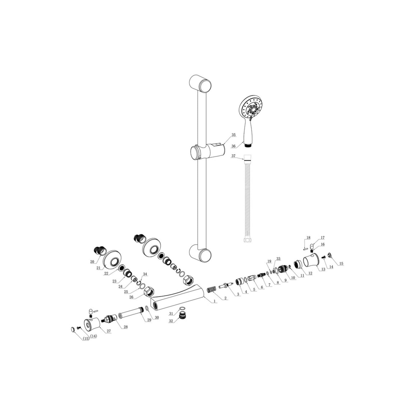 Eshari Low Pressure Thermostatic Bar Mixer Shower - Chrome