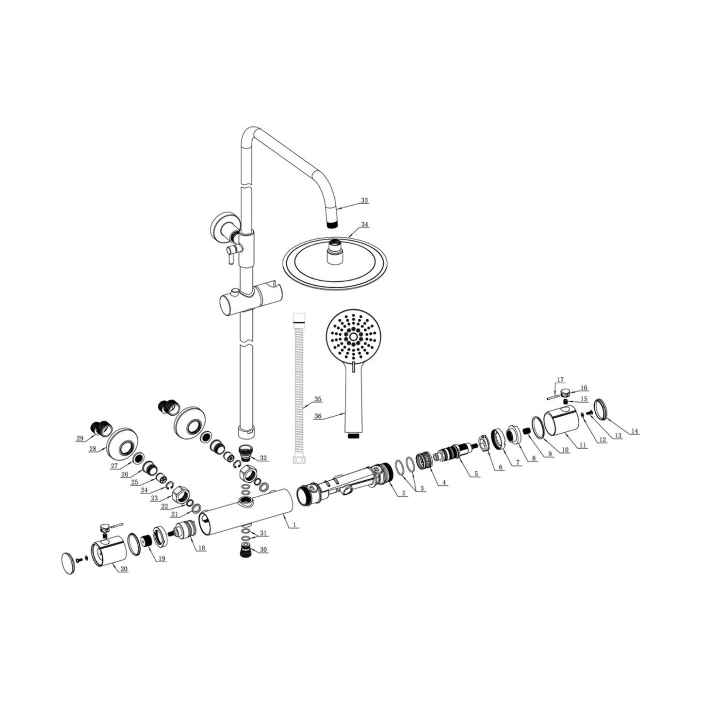 Serion Cool-Touch Thermostatic Mixer Shower w/Riser & Overhead Kit - Chrome