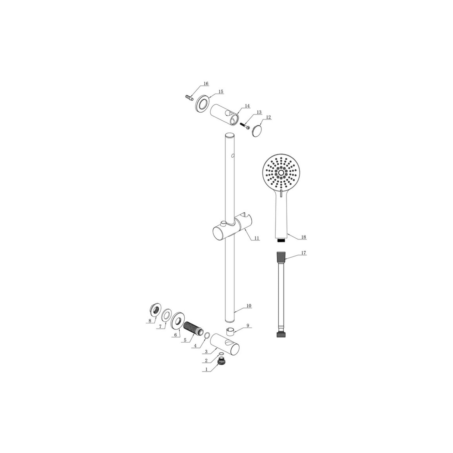 Brivana Round Riser Rail Kit W/Elbow & 3 Mode Handset