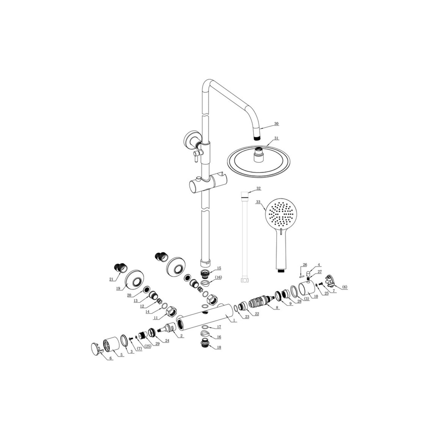 Brivana Round Thermostatic Bar Mixer W/Riser Kit