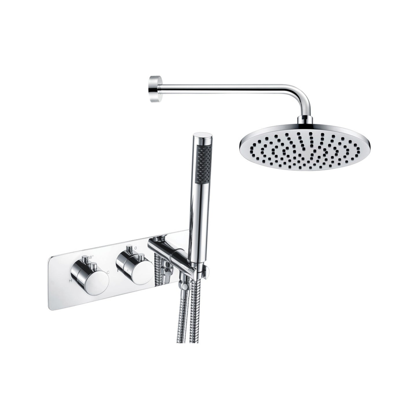 Fluvin Shower Pack Two - Two Outlet Twin Shower Valve w/Handset & Brass Overhead - Chrome