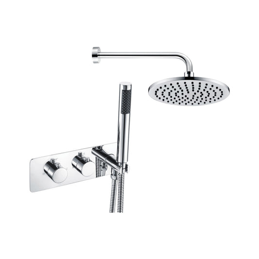 Fluvin Shower Pack Two - Two Outlet Twin Shower Valve w/Handset & Brass Overhead - Chrome