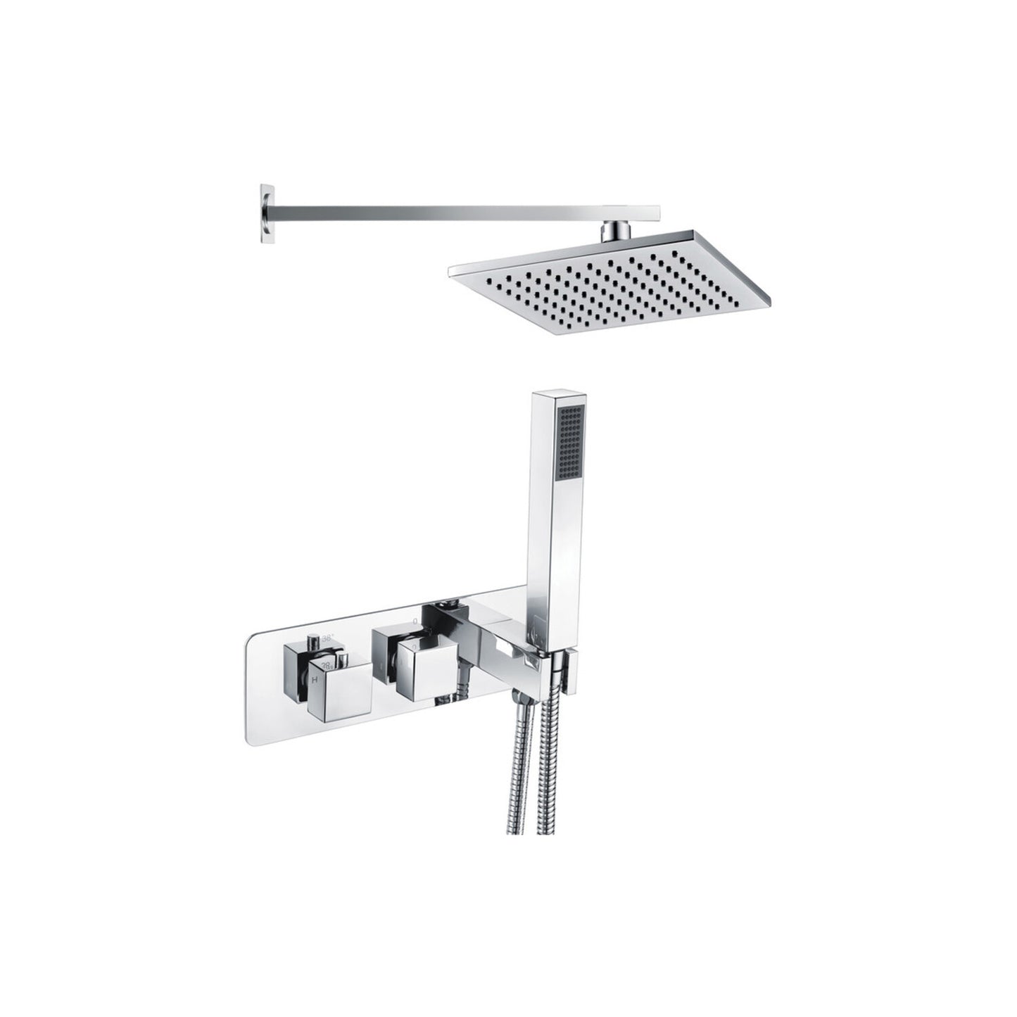 Isuno Shower Pack One - Two Outlet Twin Shower Valve w/Handset & ABS Overhead - Chrome