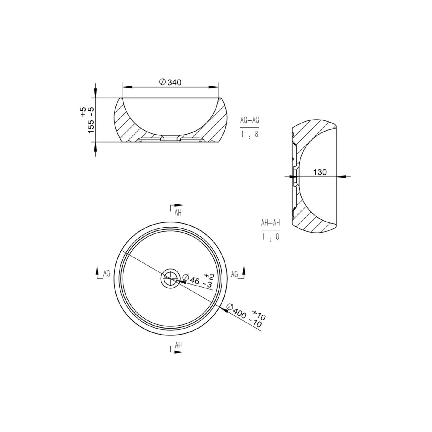 Hima 400mm Ceramic Washbowl - Stone Effect