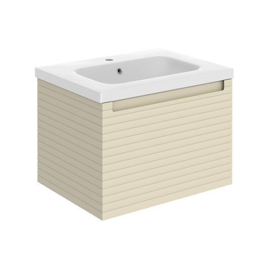 Delari 615mm Wall Hung 1 Drawer Basin Unit & 1 Tap Hole Basin - Matt Cotton