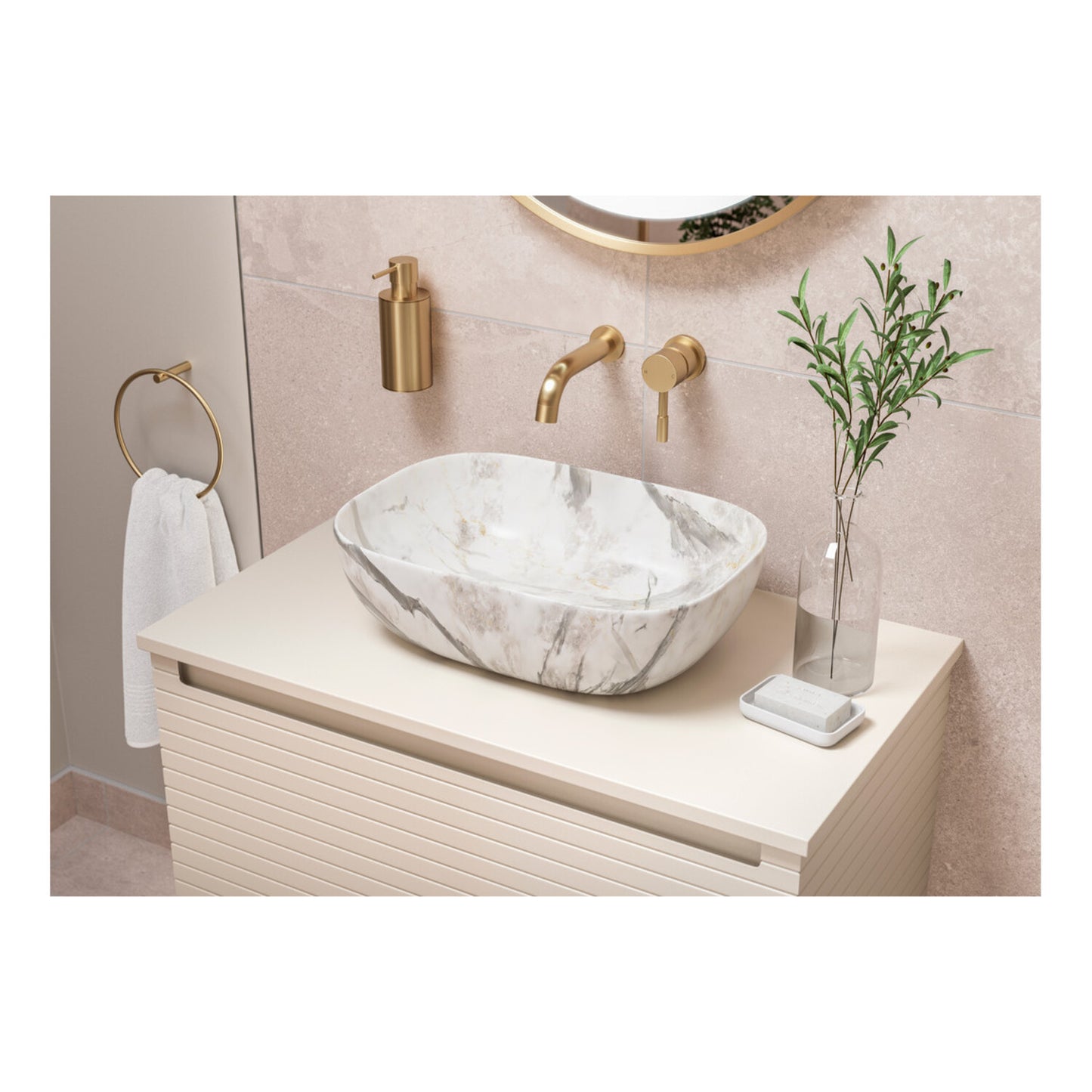 Delari 810mm Wall Hung 1 Drawer Basin Unit & Worktop - Matt Cotton