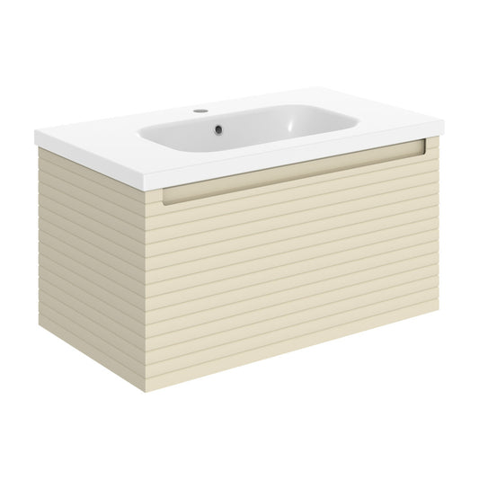 Delari 815mm Wall Hung 1 Drawer Basin Unit & 1 Tap Hole Basin - Matt Cotton