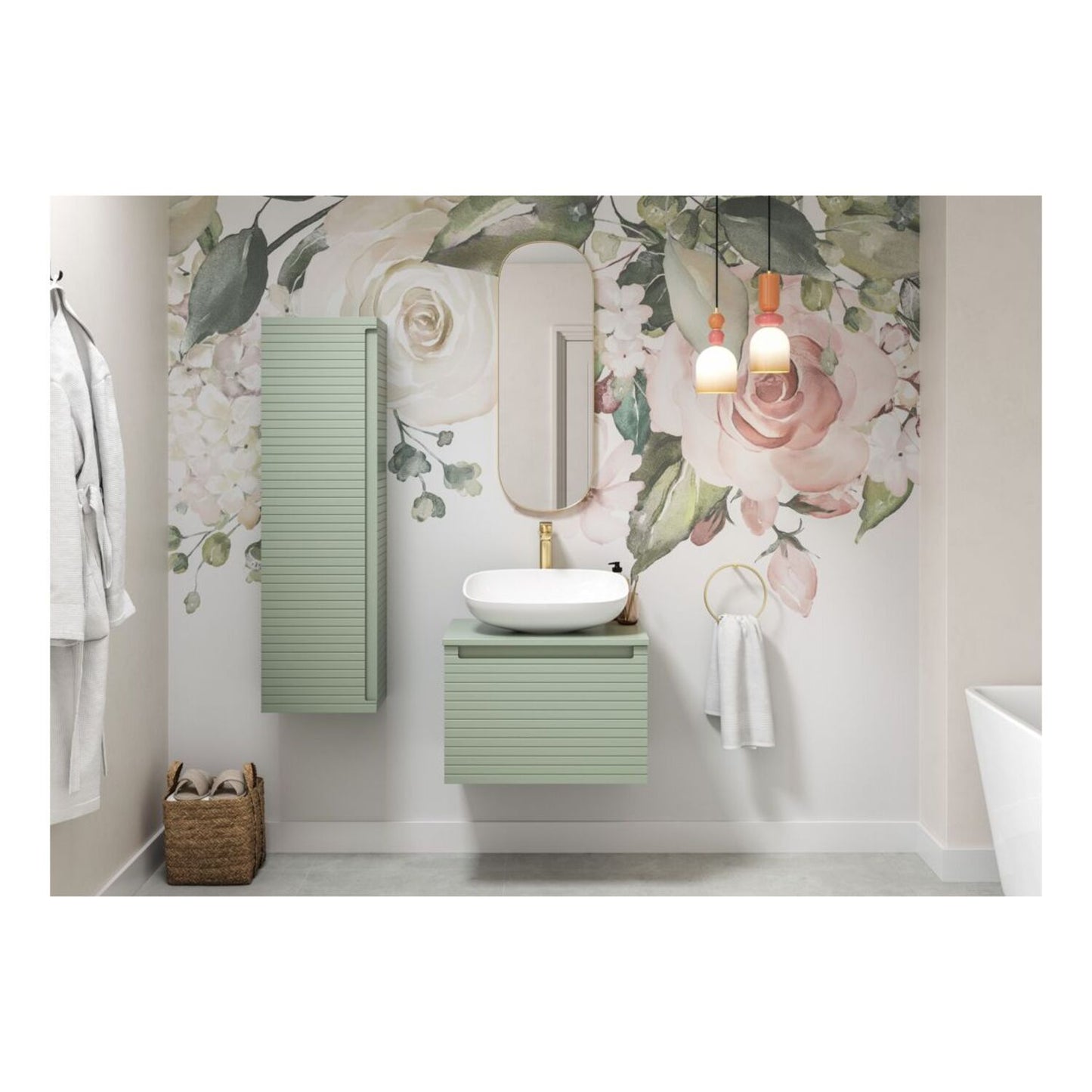 Delari 350mm Wall Hung 1 Door Tall Unit - Matt Willow Green