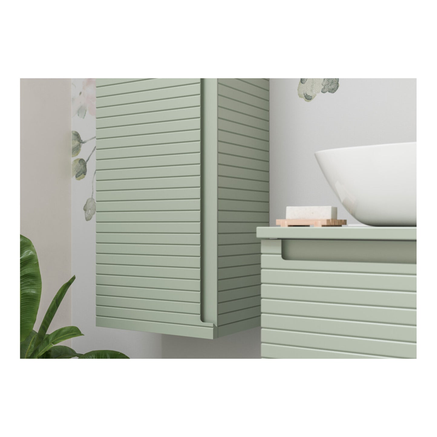 Delari 350mm Wall Hung 1 Door Tall Unit - Matt Willow Green