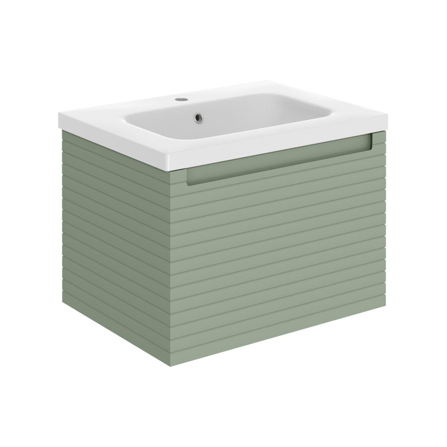 Delari 615mm Wall Hung 1 Drawer Basin Unit & 1 Tap Hole Basin - Matt Willow Green