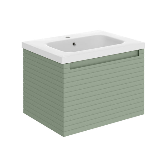 Delari 615mm Wall Hung 1 Drawer Basin Unit & 1 Tap Hole Basin - Matt Willow Green
