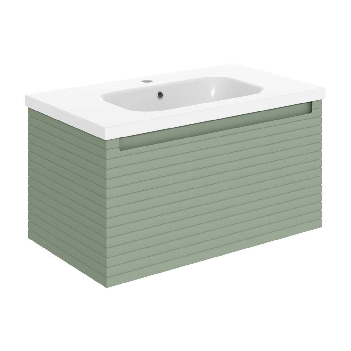 Delari 815mm Wall Hung 1 Drawer Basin Unit & 1 Tap Hole Basin - Matt Willow Green