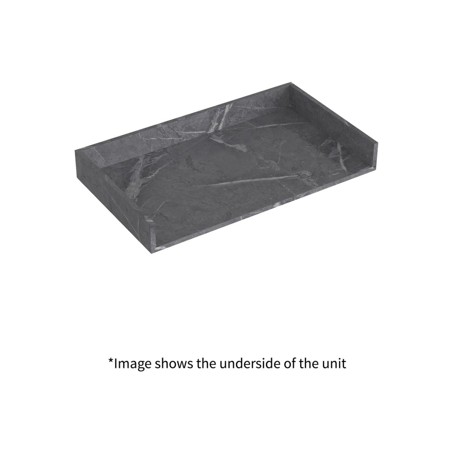 Quelora 800mm Wall Hung Grey Marble Basin Shelf & Black Bottle Trap
