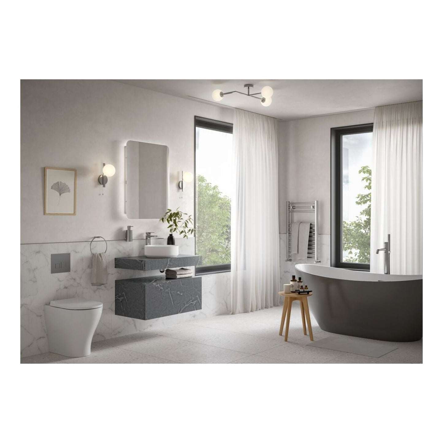 Quelora 600mm Wall Hung Storage Drawer - Grey Marble