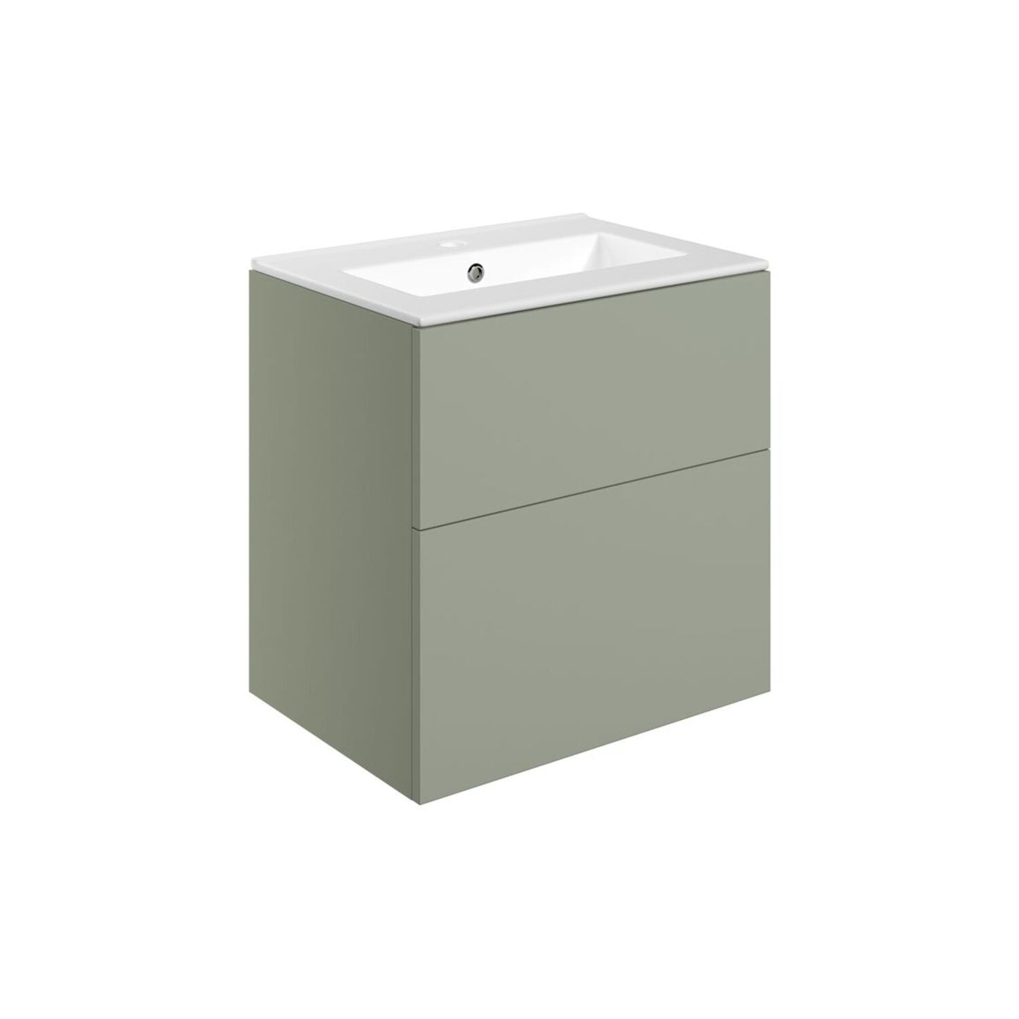 Tavira 610mm Wall Hung 2 Drawer Basin Unit & 1 Tap Hole Basin - Matt Olive Green
