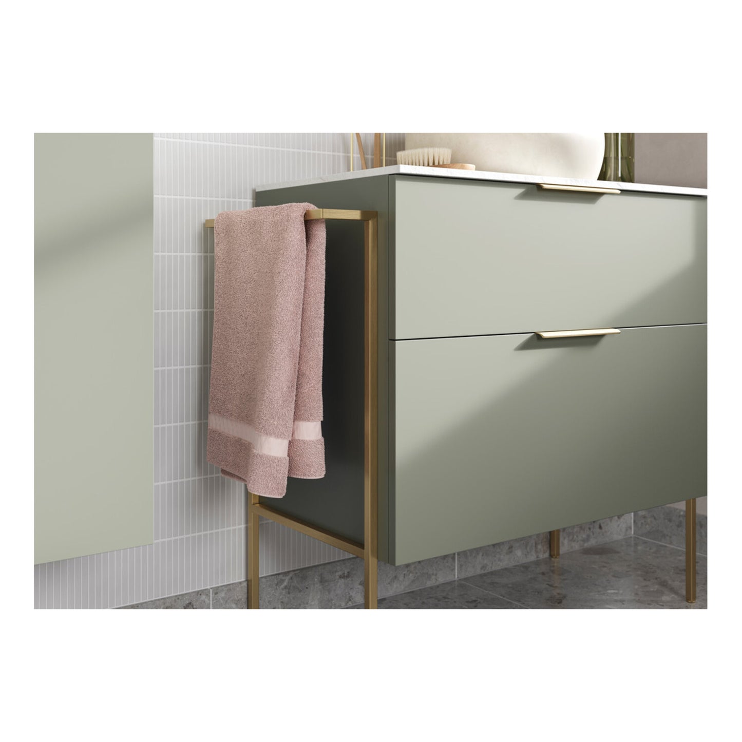 Tavira 610mm Wall Hung 2 Drawer Basin Unit & 1 Tap Hole Basin - Matt Olive Green