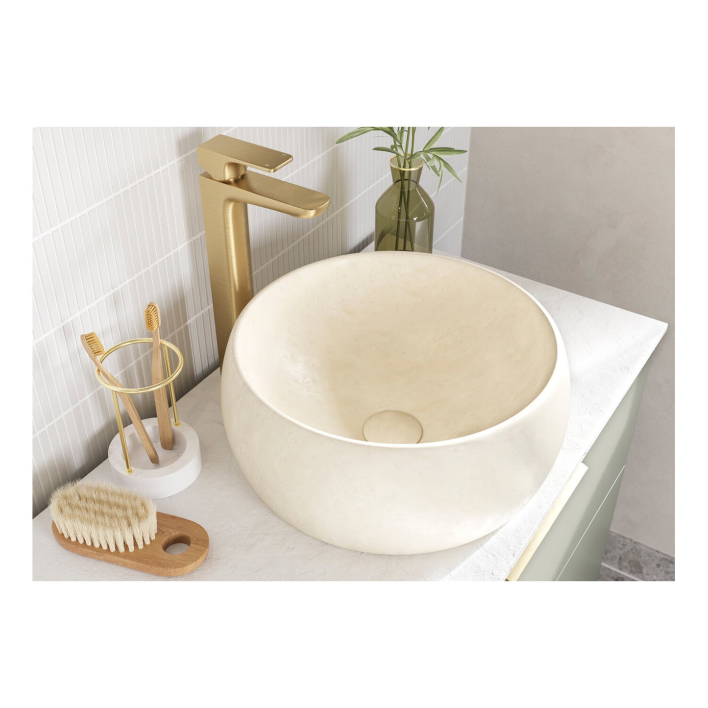 Tavira 610mm Wall Hung 2 Drawer Basin Unit & 1 Tap Hole Basin - Matt Olive Green