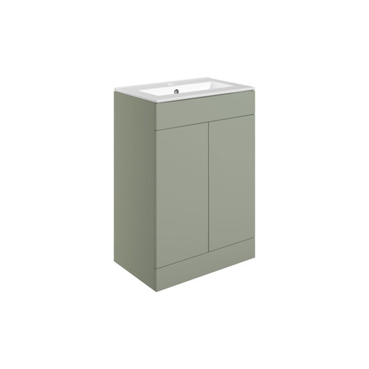 Tavira 610mm Floor Standing 2 Door Basin Unit & 1 Tap Hole Basin - Matt Olive Green