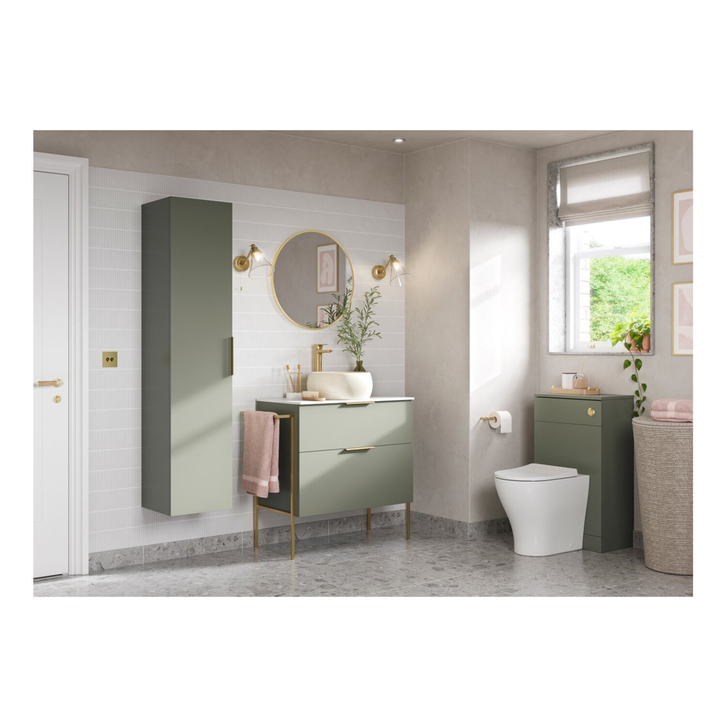 Tavira 1180mm Floor Standing 4 Door Basin Unit (No Top) - Matt Olive Green