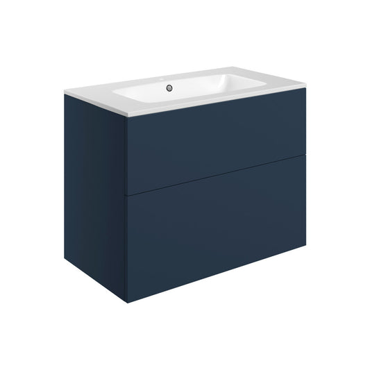 Tavira 815mm Wall Hung 2 Drawer Basin Unit & 1 Tap Hole Basin - Matt Deep Blue