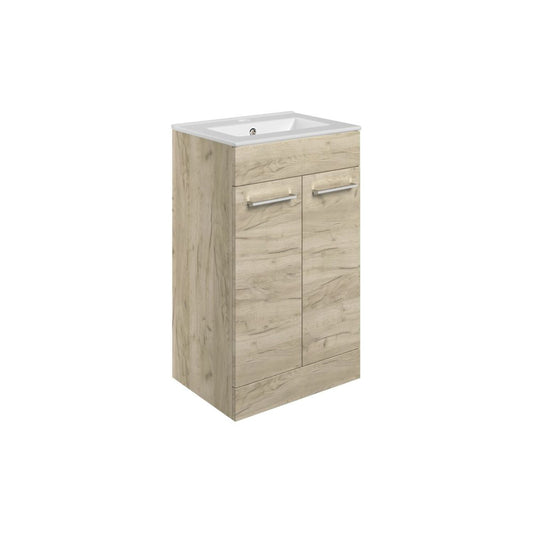 Zenari 510mm Floor Standing 2 Door Basin Unit & 1 Tap Hole Thin Edge Basin - Oak
