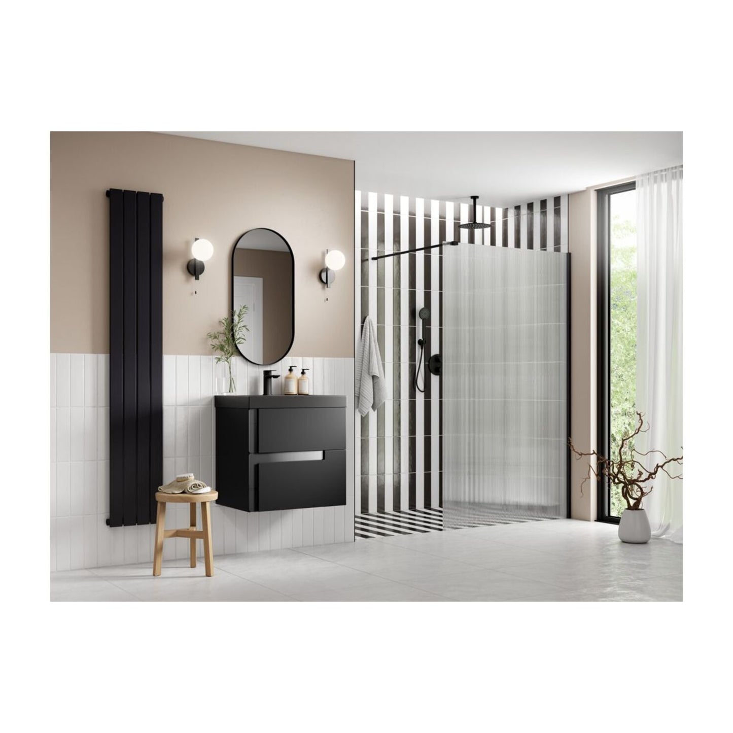 Nuvata Fluted Wetroom Panel & Support Arm