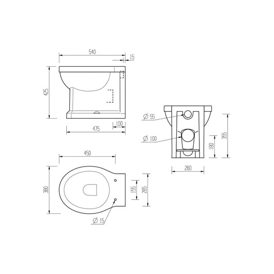 Solae Back To Wall WC & Satin White Wood Effect Seat w/Br.Brass Finishes