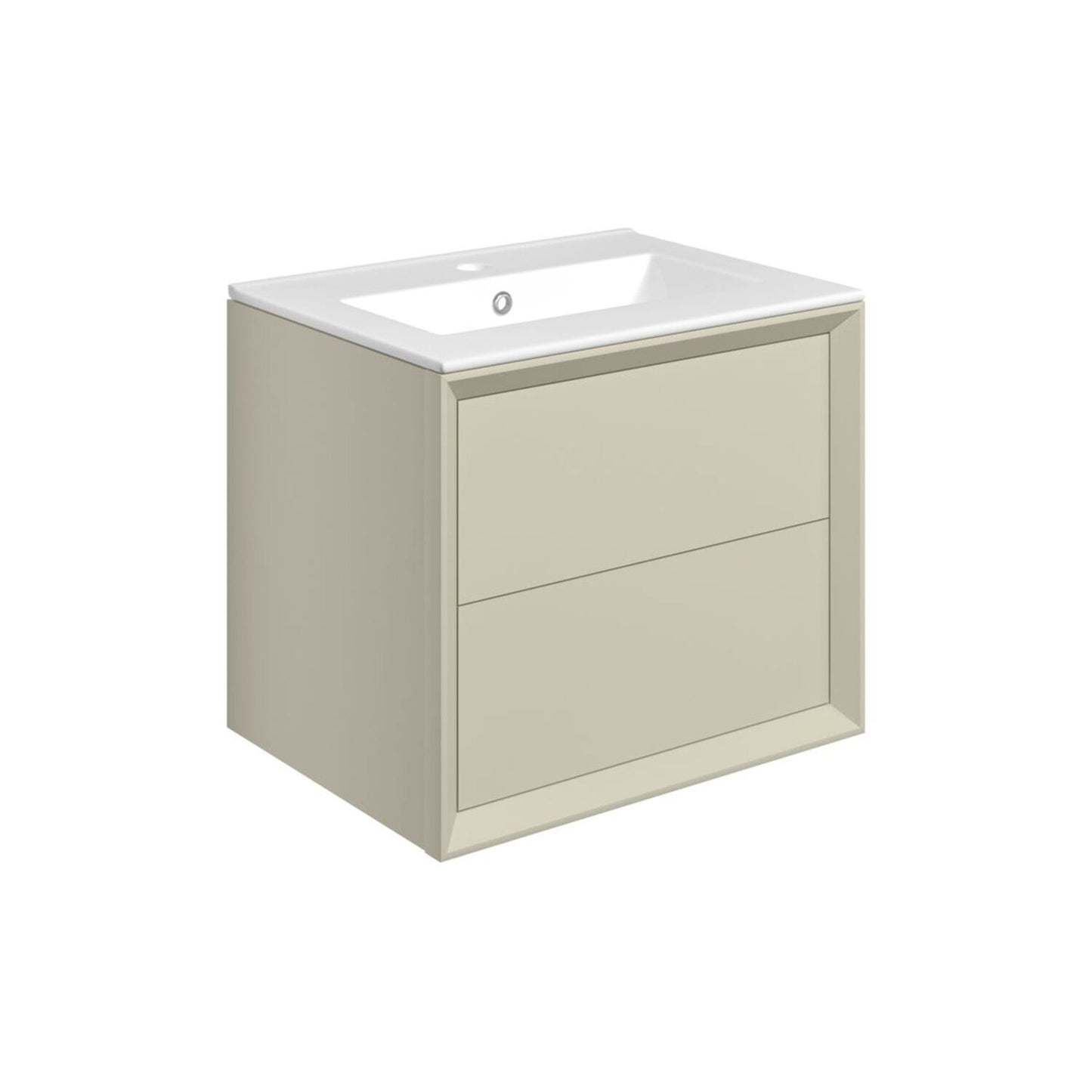 Seluna 610mm Wall Hung 2 Drawer Basin Unit & 1 Tap Hole Thin Edge Basin - Matt Cotton