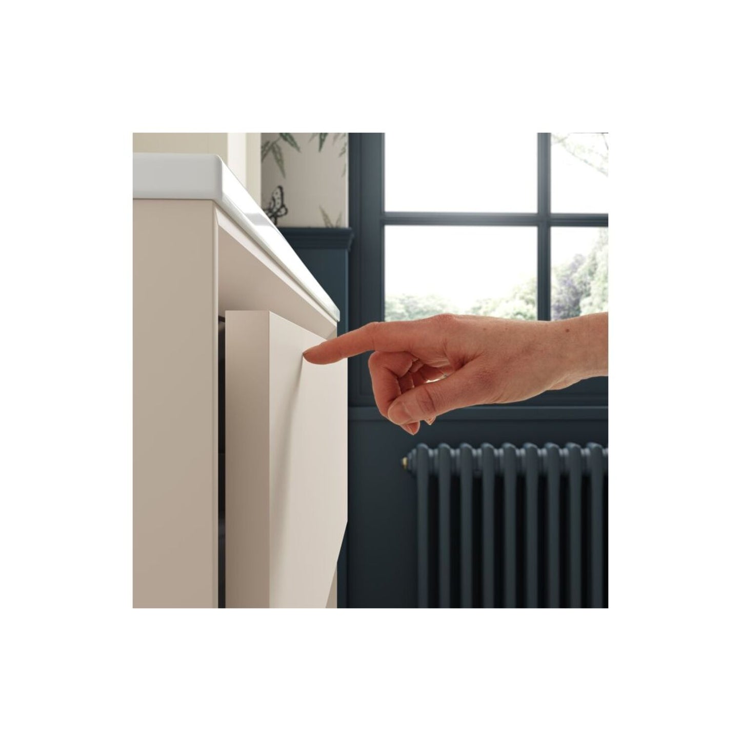 Seluna 610mm Wall Hung 2 Drawer Basin Unit & 1 Tap Hole Thin Edge Basin - Matt Cotton