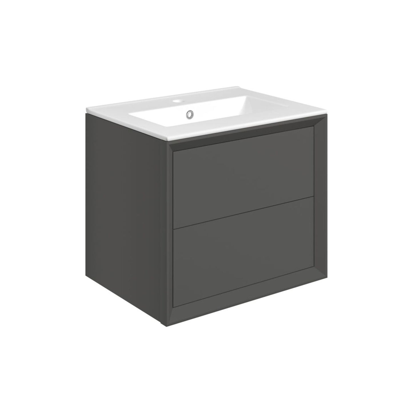 Seluna 610mm Wall Hung 2 Drawer Basin Unit & 1 Tap Hole Thin Edge Basin - Matt Clay