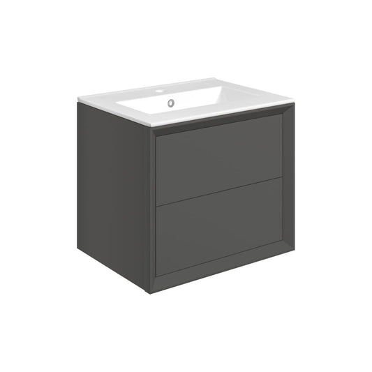 Seluna 610mm Wall Hung 2 Drawer Basin Unit & 1 Tap Hole Thin Edge Basin - Matt Clay