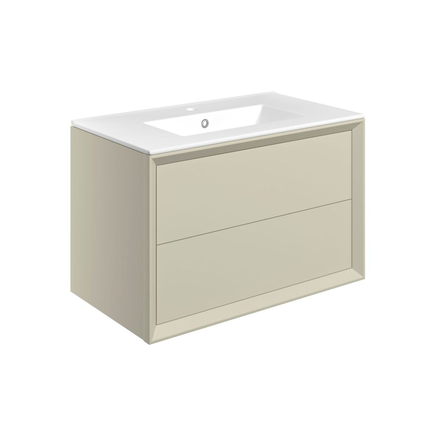 Seluna 810mm Wall Hung 2 Drawer Basin Unit & 1 Tap Hole Thin Edge Basin - Matt Cotton