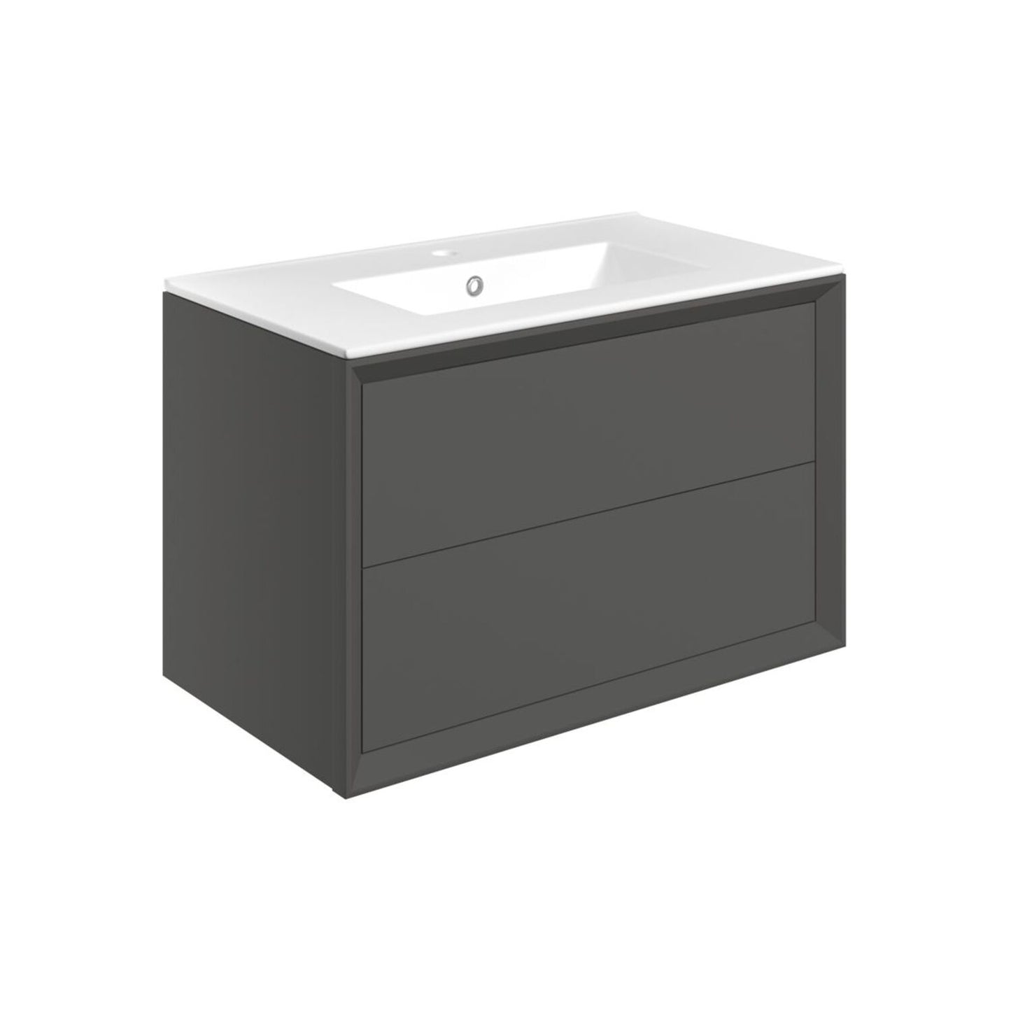 Seluna 810mm Wall Hung 2 Drawer Basin Unit & 1 Tap Hole Thin Edge Basin - Matt Clay