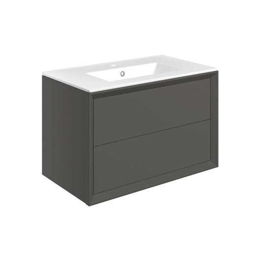 Seluna 810mm Wall Hung 2 Drawer Basin Unit & 1 Tap Hole Thin Edge Basin - Matt Clay