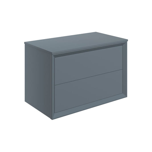 Seluna 810mm Wall Hung 2 Drawer Basin Unit & Top - Matt Storm Blue