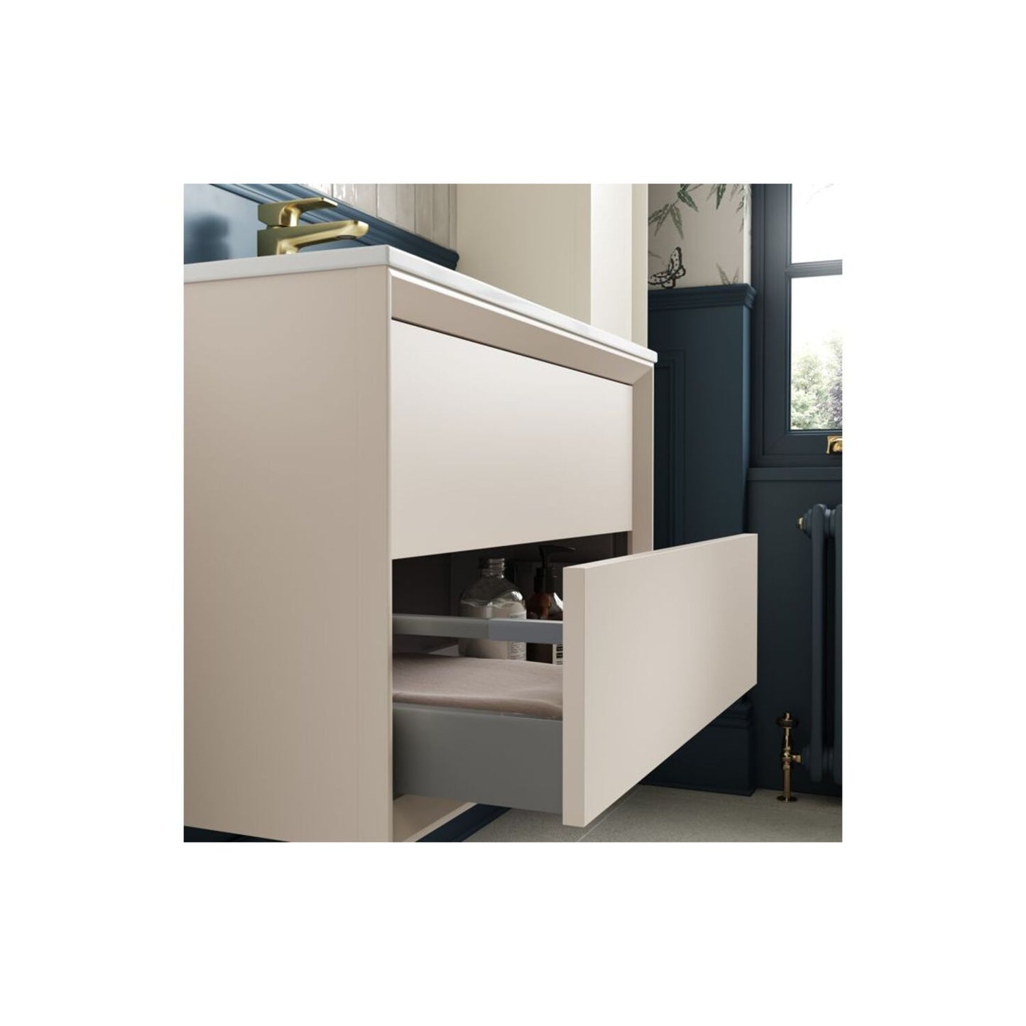 Seluna 1210mm Wall Hung 4 Drawer Basin Unit Run & Top - Matt Cotton