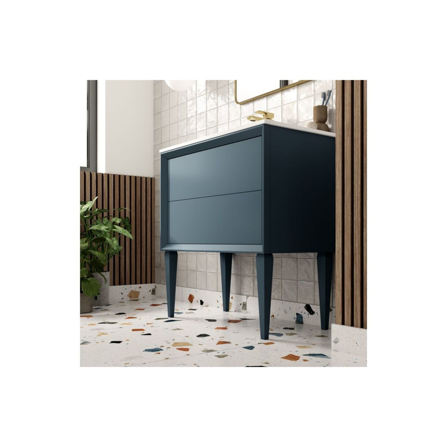 Seluna 1210mm Wall Hung 4 Drawer Basin Unit Run & Top - Matt Storm Blue