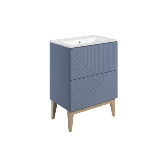 Orvella 615mm Floor Standing 2 Drawer Basin Unit & Basin - Matt Smoke Blue